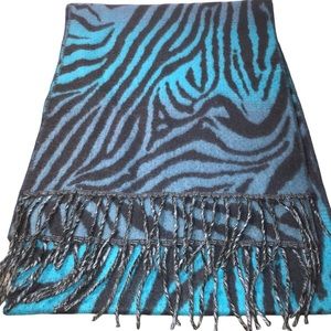 V. FRAAS Vintage Blue Animal Print Fringe Scarf